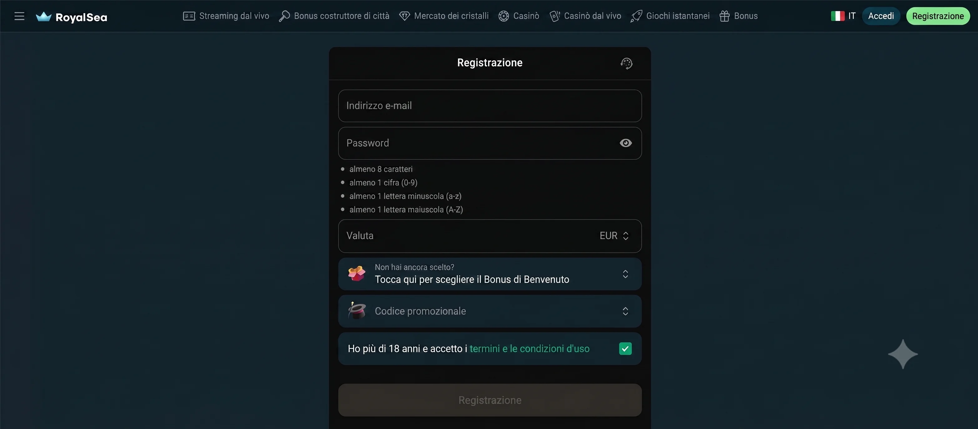 Royalsea Casino bejelentkezési oldal mobil és asztali nézetben