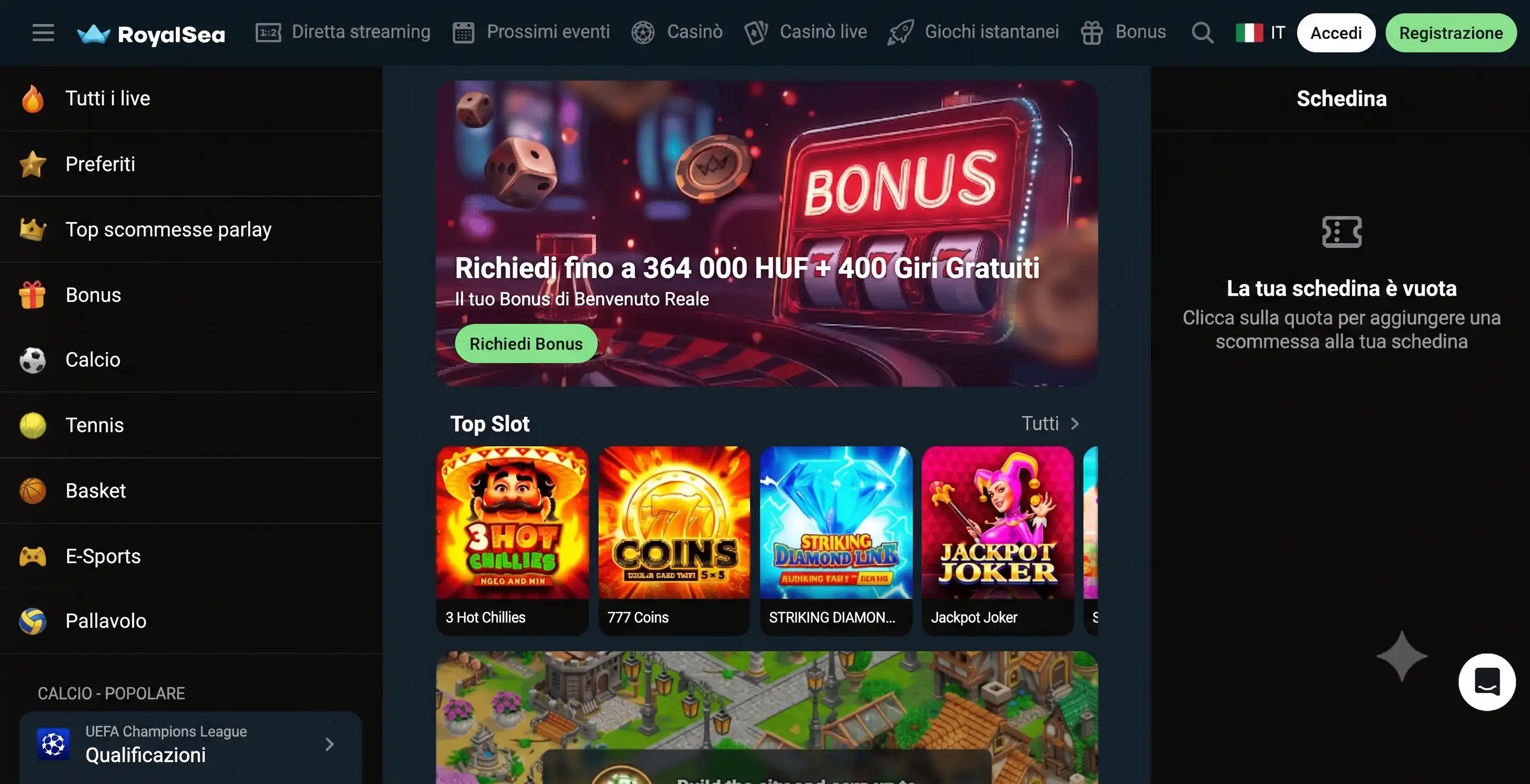 Royalsea Casino mobil főoldal a bónusz ajánlattal